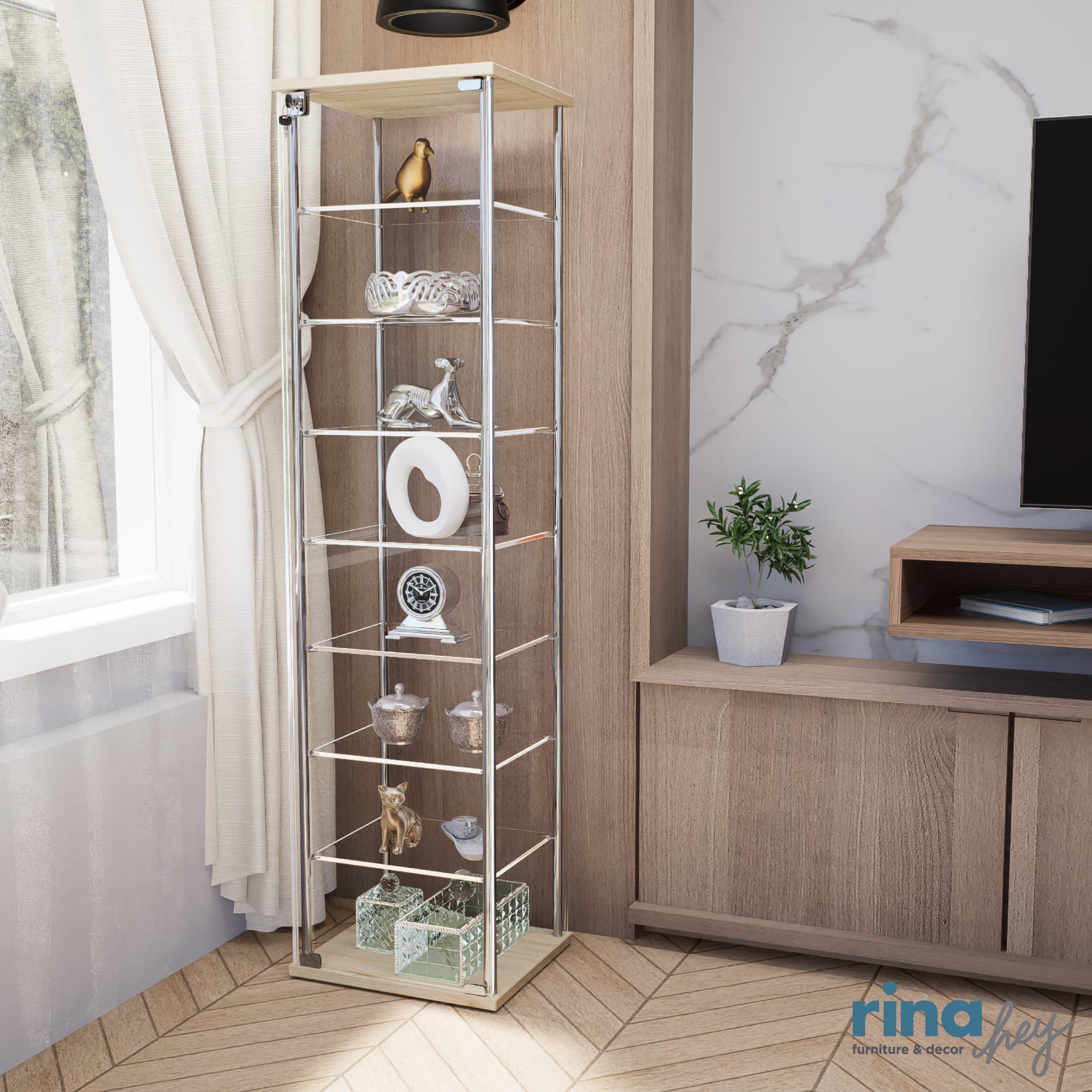 SHOW/42,ตู้โชว์กระจก 8 ชั้นพร้อมกุญแจล็อก-7