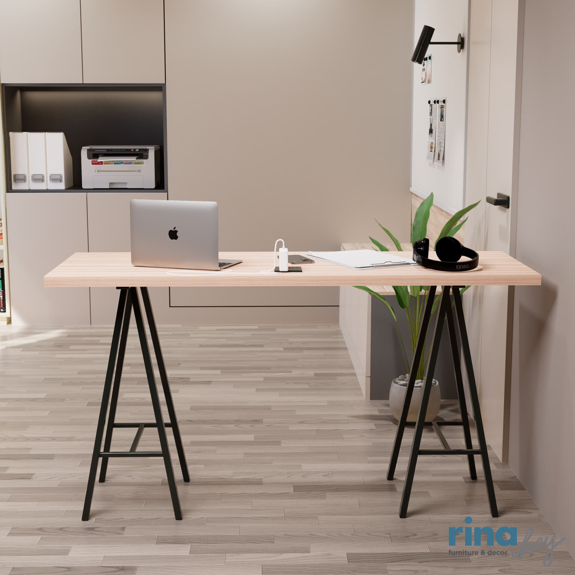 OWEN-A PLUS,โต๊ะทำงานพร้อมที่ชาร์จUSB+ปลั๊กไฟ-7